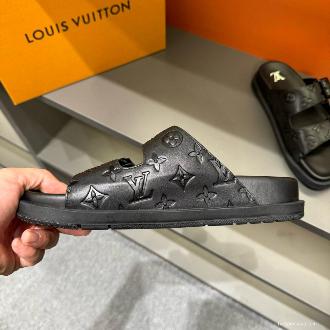 2024 Slippers Louis Vuitton Black Leather Slippers