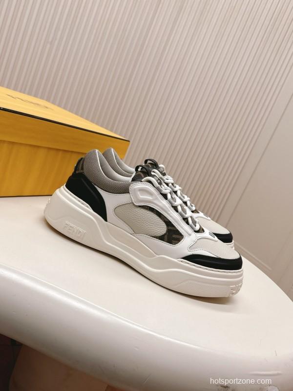 2025 Women Fendi White Black Grey Leather Mesh Sneakers