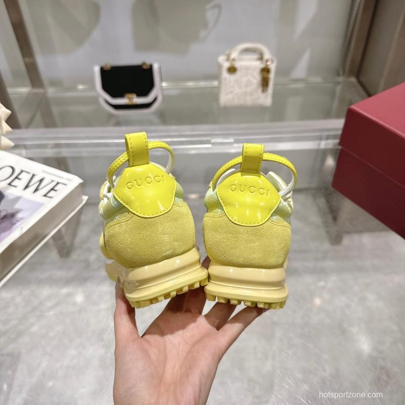 2025 Women Gucci Yellow Suede Fabric Sneakers LY00340