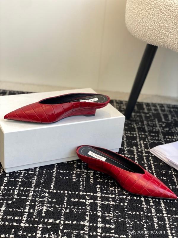 2025 Women Toteme Red Leather Pointed Toe Mule KFY00290