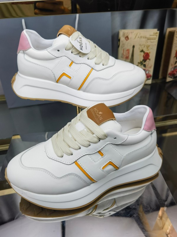 2025 Women HOGAN White Pink Leather Sneakers LY00360
