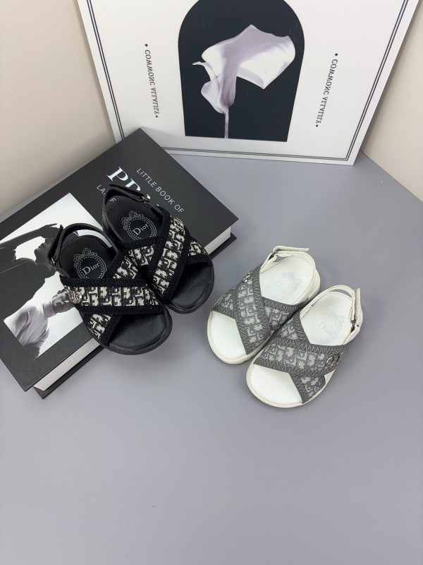 2025 Kids Dior Black White Fabric Sandals