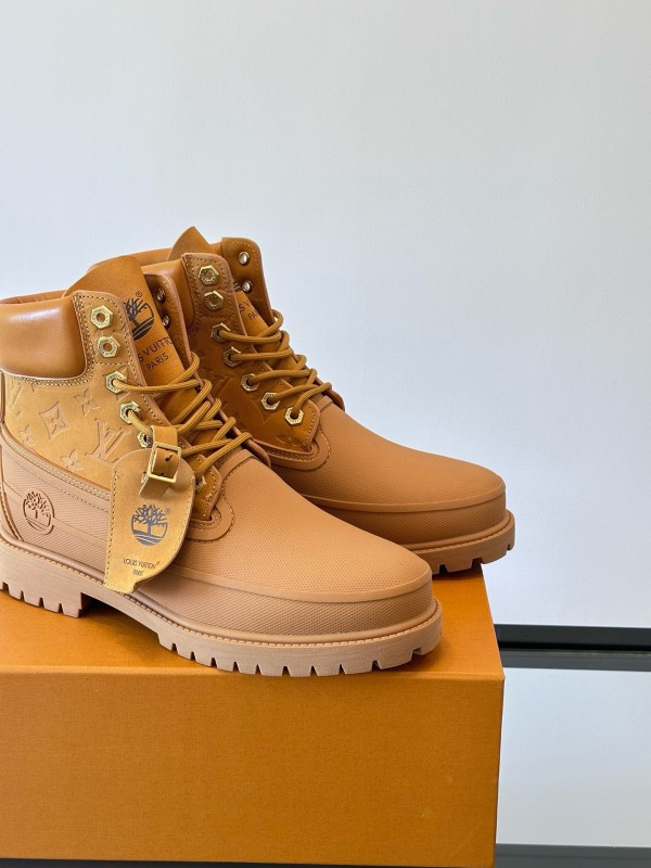 2024 Men Louis Vuitton Brown Leather Waterproof Work Boots MJ00390