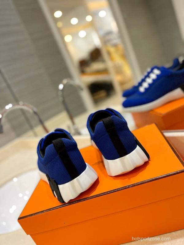 2024 Men Hermès Blue Nylon Suede Sneakers MJ00320