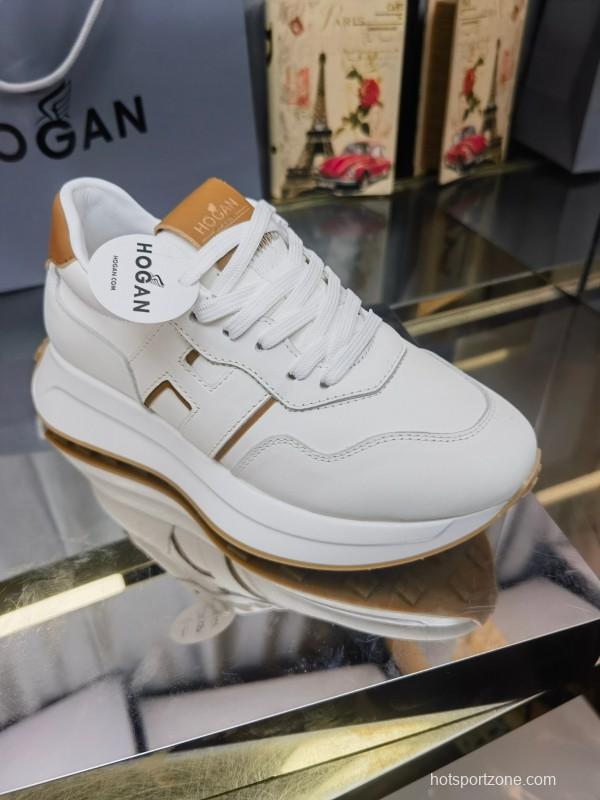 2025 Women HOGAN White Beige Leather Sneakers LY00360(F)