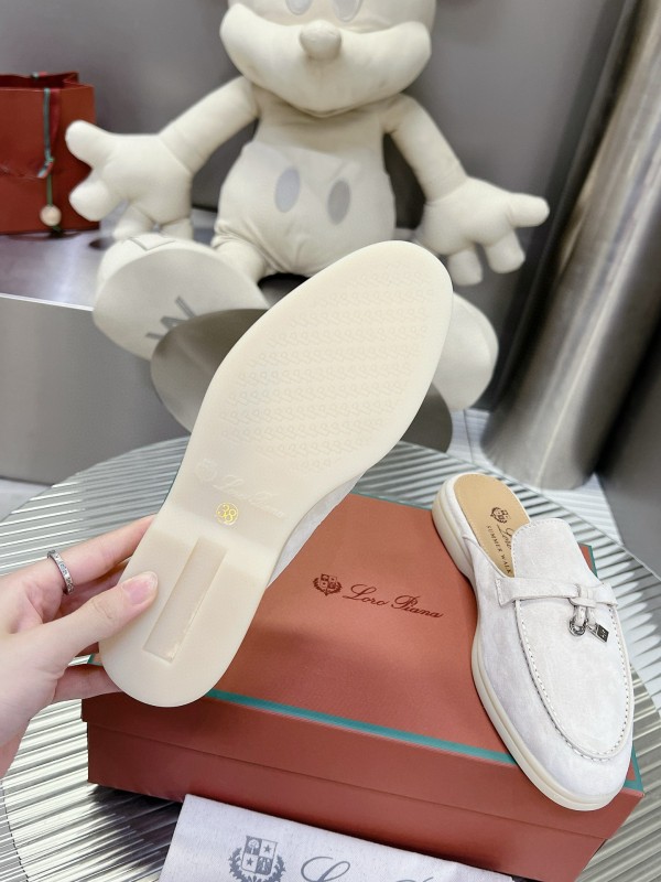 2024 Slippers Loro pianall White Suede Loafers MJ00270