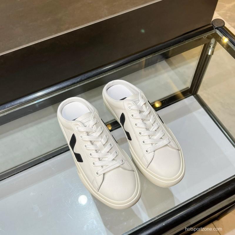 2025 Women VEJA White Black Canvas Leather Slip-On Sneaker MJ00240