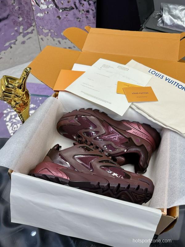 2025 Men Louis Vuitton Brown Mesh Leather Sneakers MJ00420