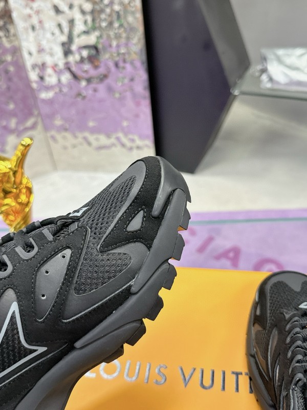 2025 Men Louis Vuitton Black Mesh Leather Sneakers MJ00420