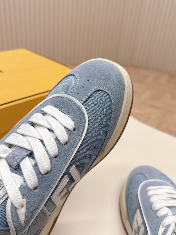 2025 Unisex Fendi Light Blue White Leather Suede Plimsolls FF Pattern LY00350(F)/LY00360(M)
