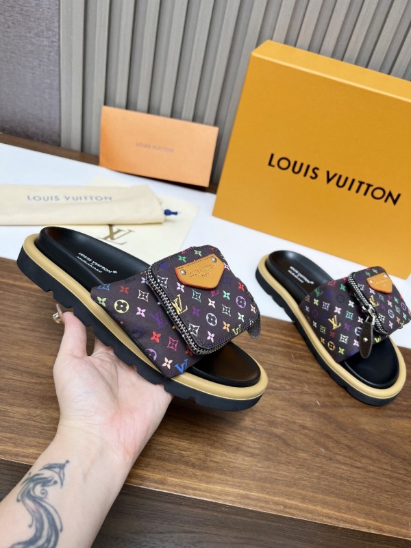 2025 Unisex Louis Vuitton Multicolor Leather Slippers KFY00230