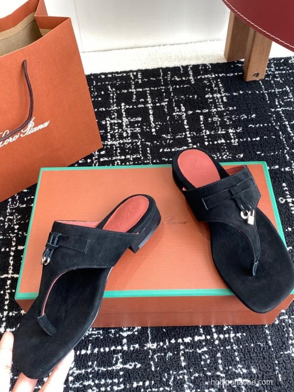 2025 Women LP Black Suede Slippers KFY00280