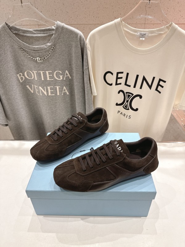 2025 Women Prada Brown Suede Lace-Up Sneakers