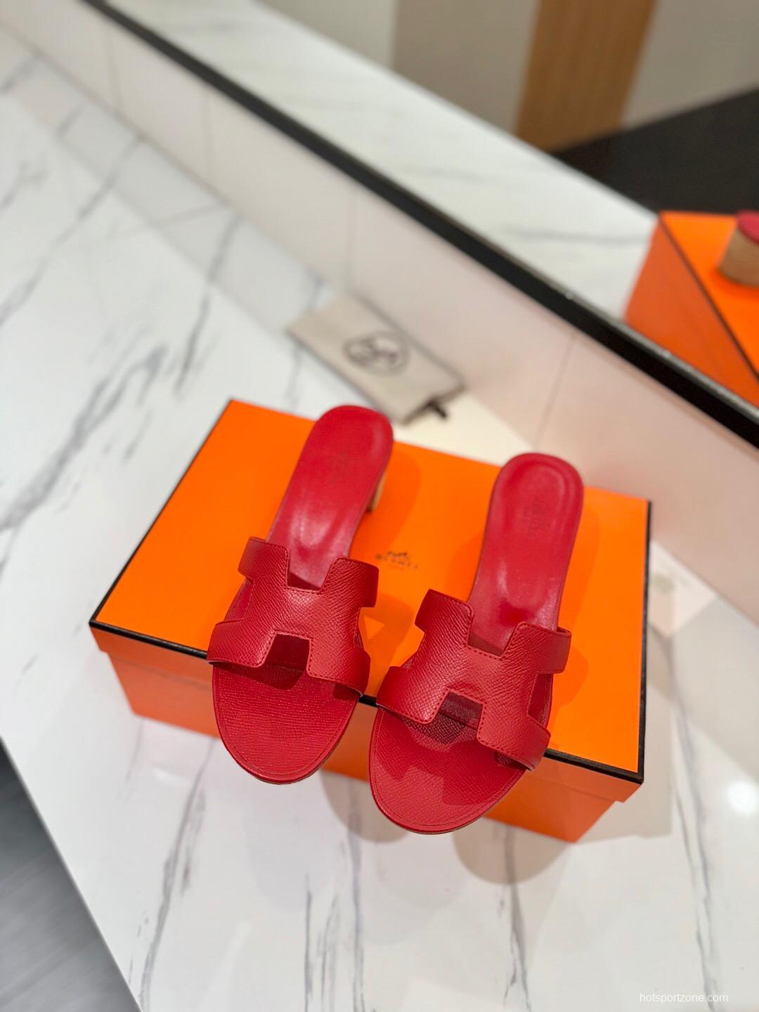 2025 Women Hermès Red Leather Slides