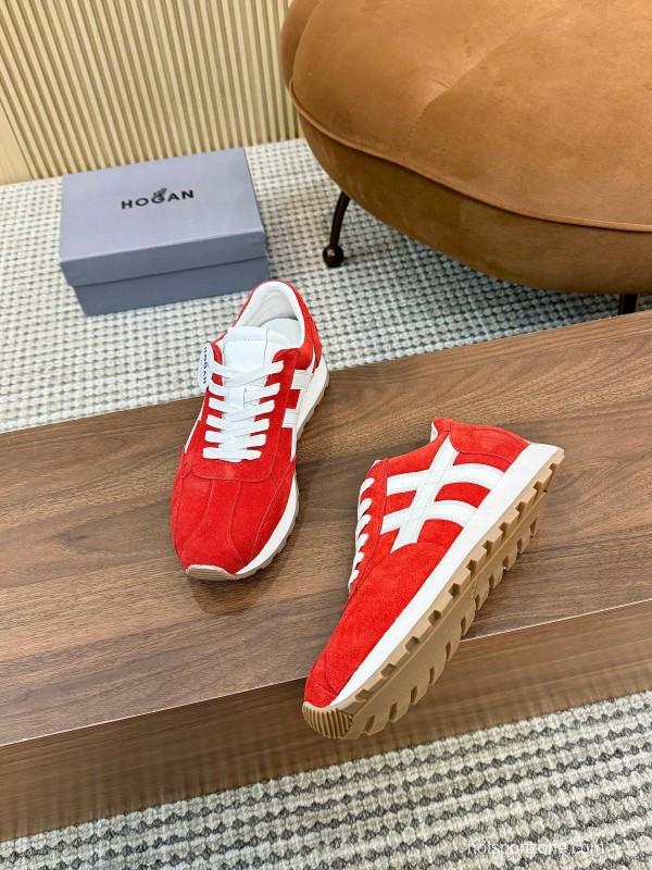 2025 Unisex HOGAN Red White Suede Sneakers