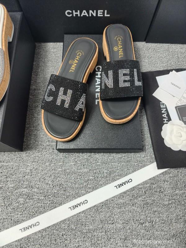2025 Slippers Chanel Black Fabric Women Slippers