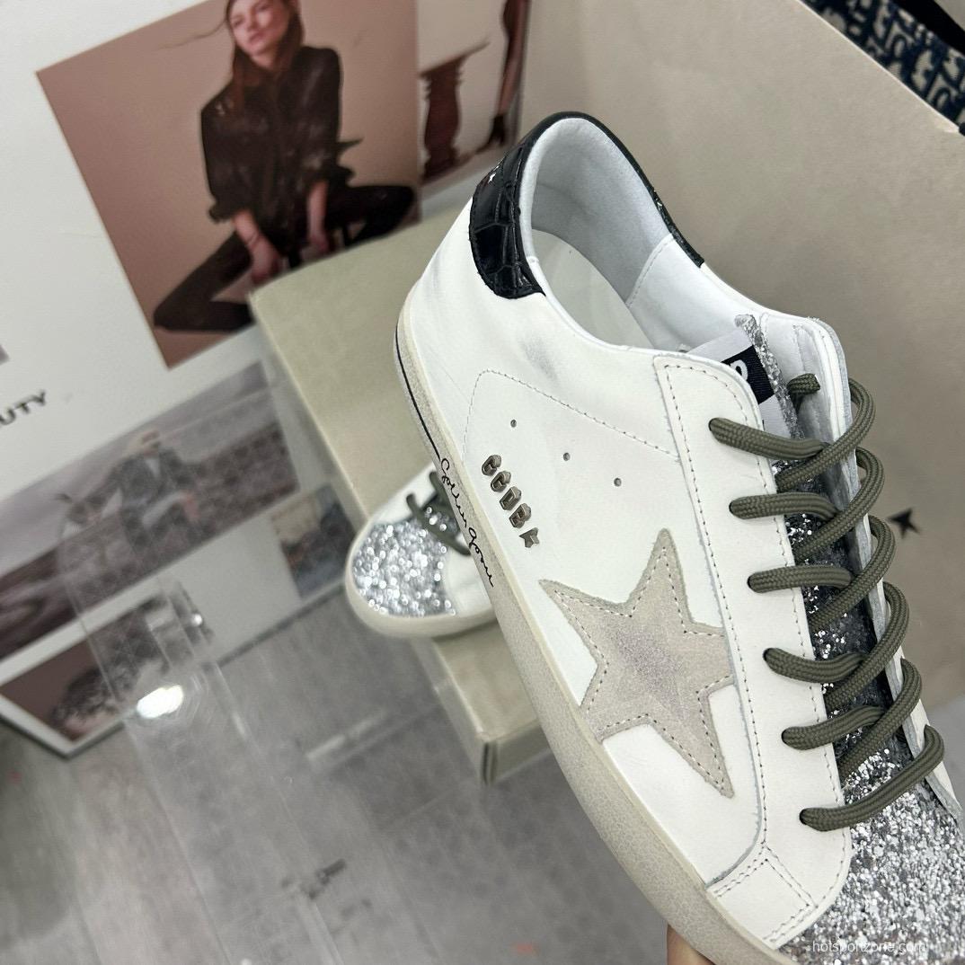 2025 Women GGDB White Silver Leather Sneakers MJ00260