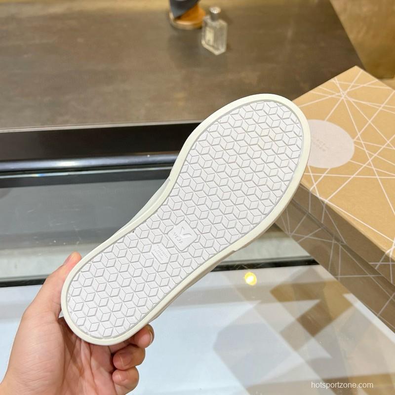 2025 Unisex VEJA White Grey Leather Canvas Rubber Sole Sneakers