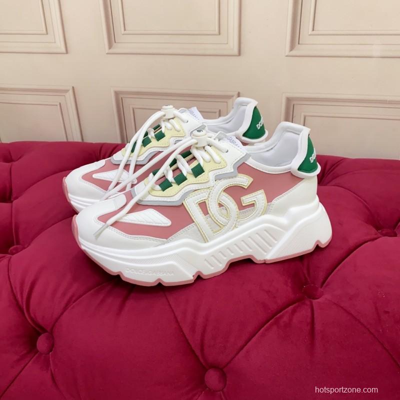 2025 Women Dolce & Gabbana White Pink Green Leather Sneakers LY00330(F)