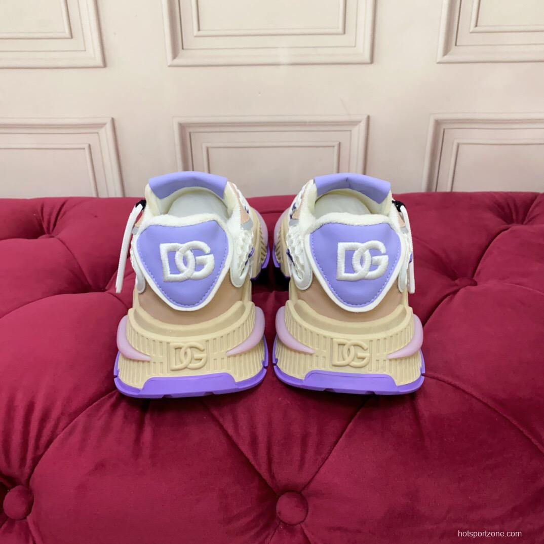 2025 Women Dolce & Gabbana White Purple Beige Mesh Leather Sneakers LY00340
