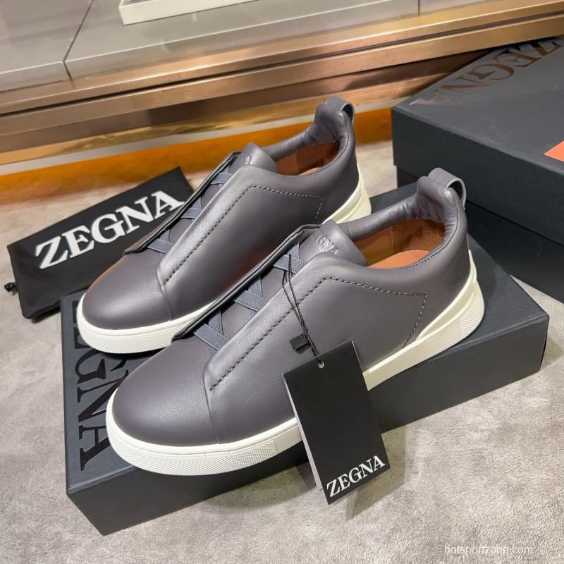 2024 Men Ermenegildo Zegna Gray Calfskin Casual Sneakers MJ00280