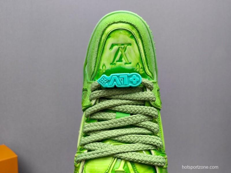 2025 Unisex Louis Vuitton Green Mesh Suede Trainer KFY00510