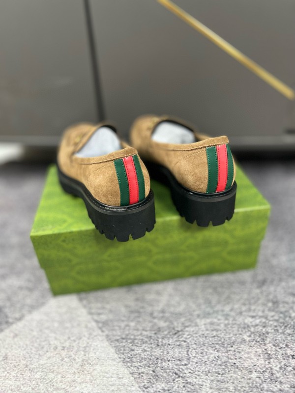 2024 Women Gucci Beige Suede Leather Loafers MJ00300