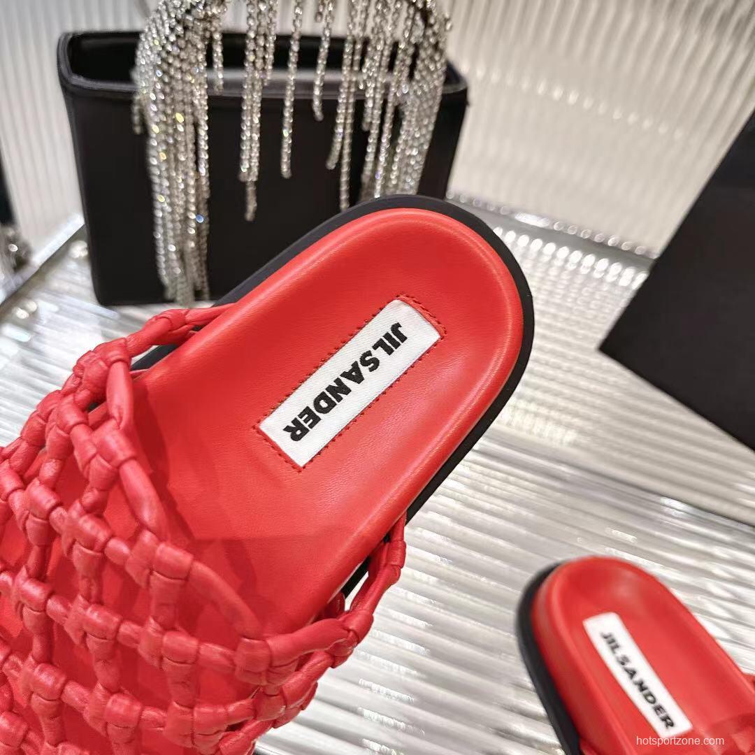 2025 Jil Sander Red Leather Woven Slippers