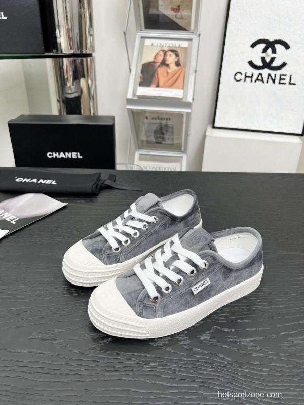 2025 Women Chanel Grey Canvas Casual Sneakers LY00230