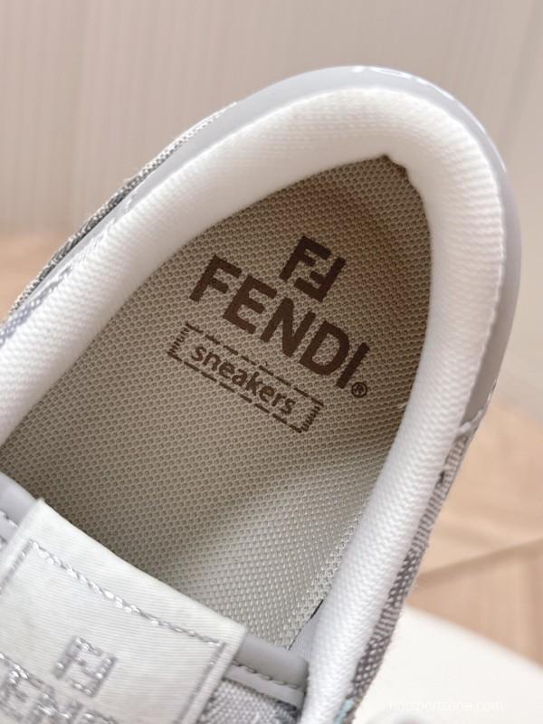 2025 Unisex Fendi Gray White Leather Fabric Plimsolls FF Retro LY00350(F)/LY00360(M)