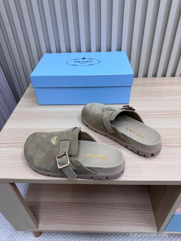 2025 Prada Grey Suede Slippers LY00280