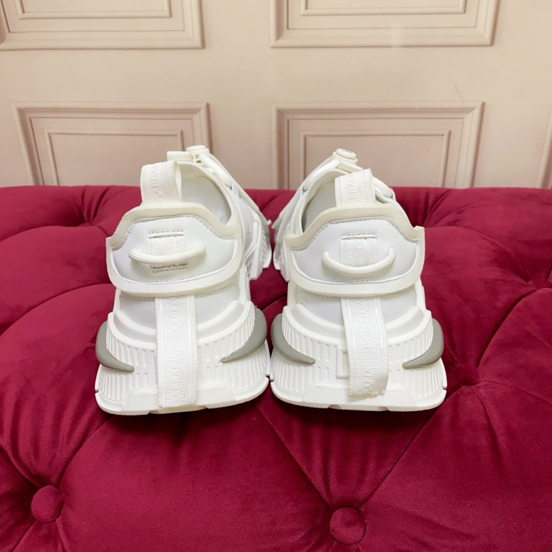 2024 Unisex Dolce & Gabbana White Knit Leather Sneakers MJ00340