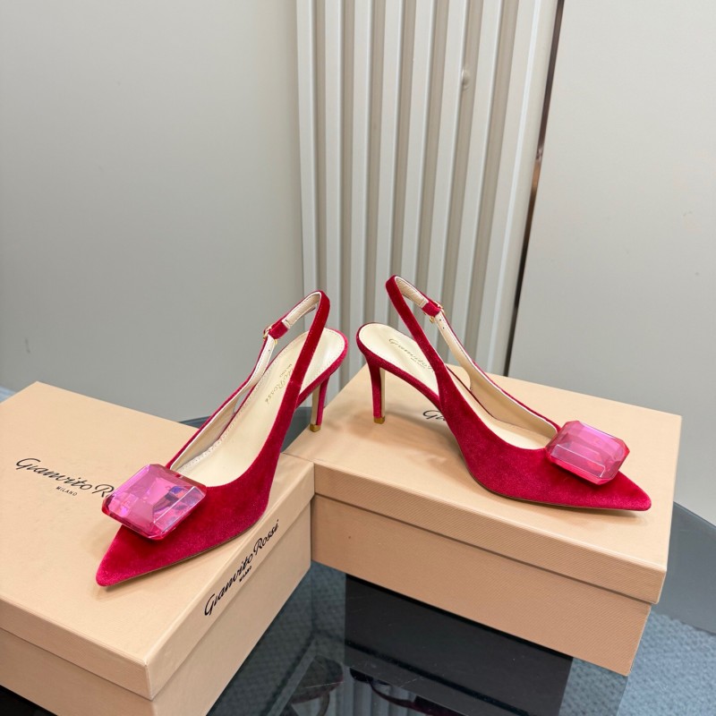 2025 Women Gianvito Rossi Red Velvet Slingback Pumps KFY00300