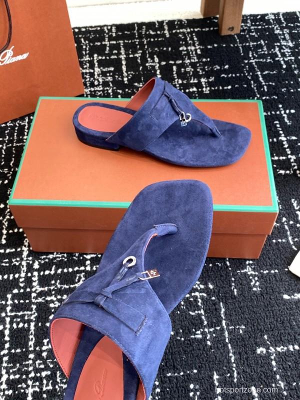 2025 Women Le Parmentier Blue Suede Slippers KFY00280