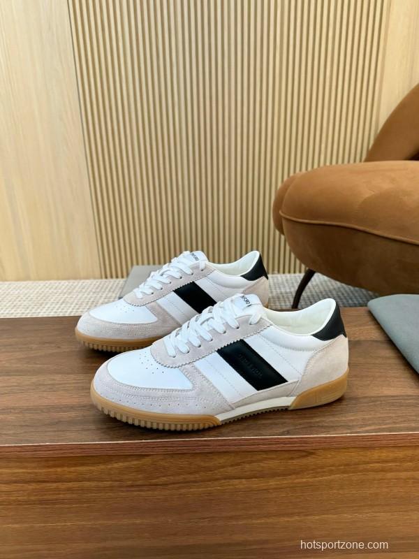 2025 Men TOM FORD White Black Suede Leather Sneakers