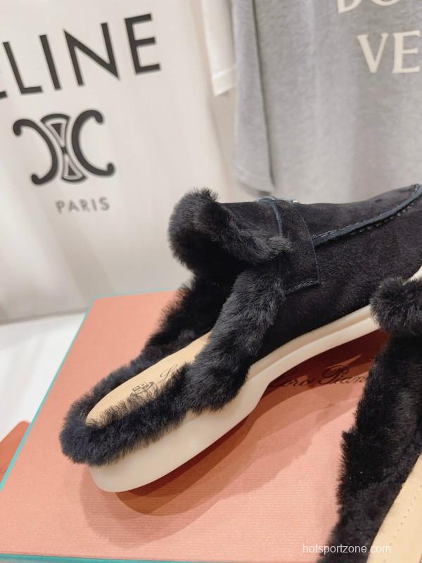 2024 Slippers LP Black Suede Shearling Loafers MJ00300