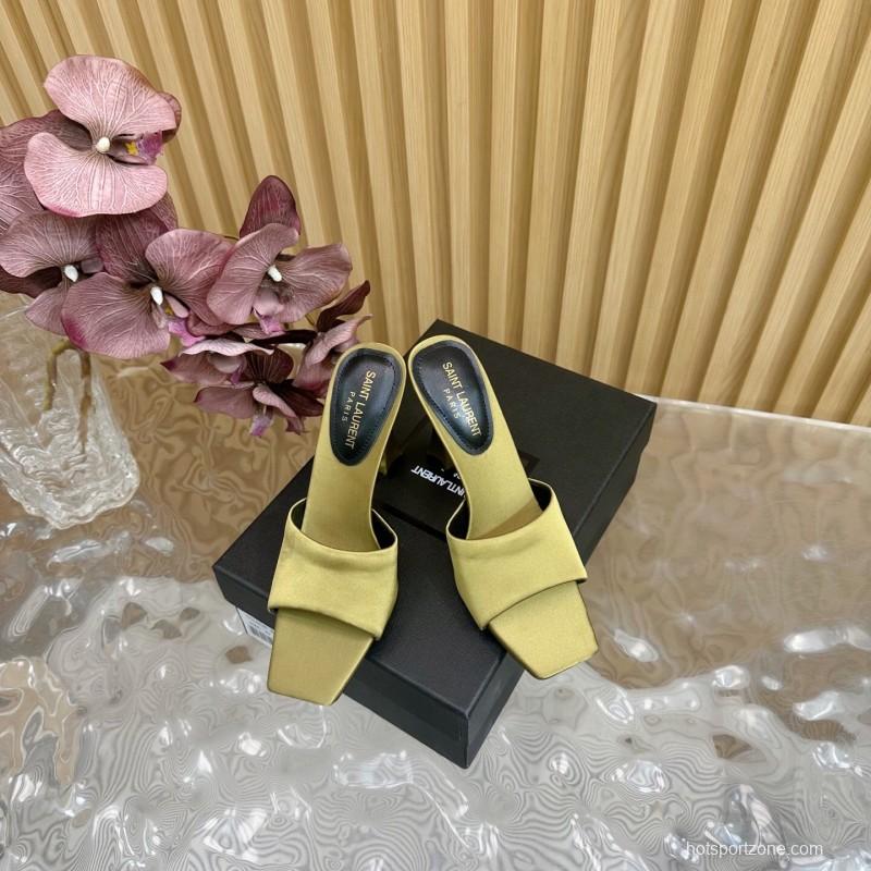 2025 Women Yves Saint Laurent Beige Satin Heeled Sandals