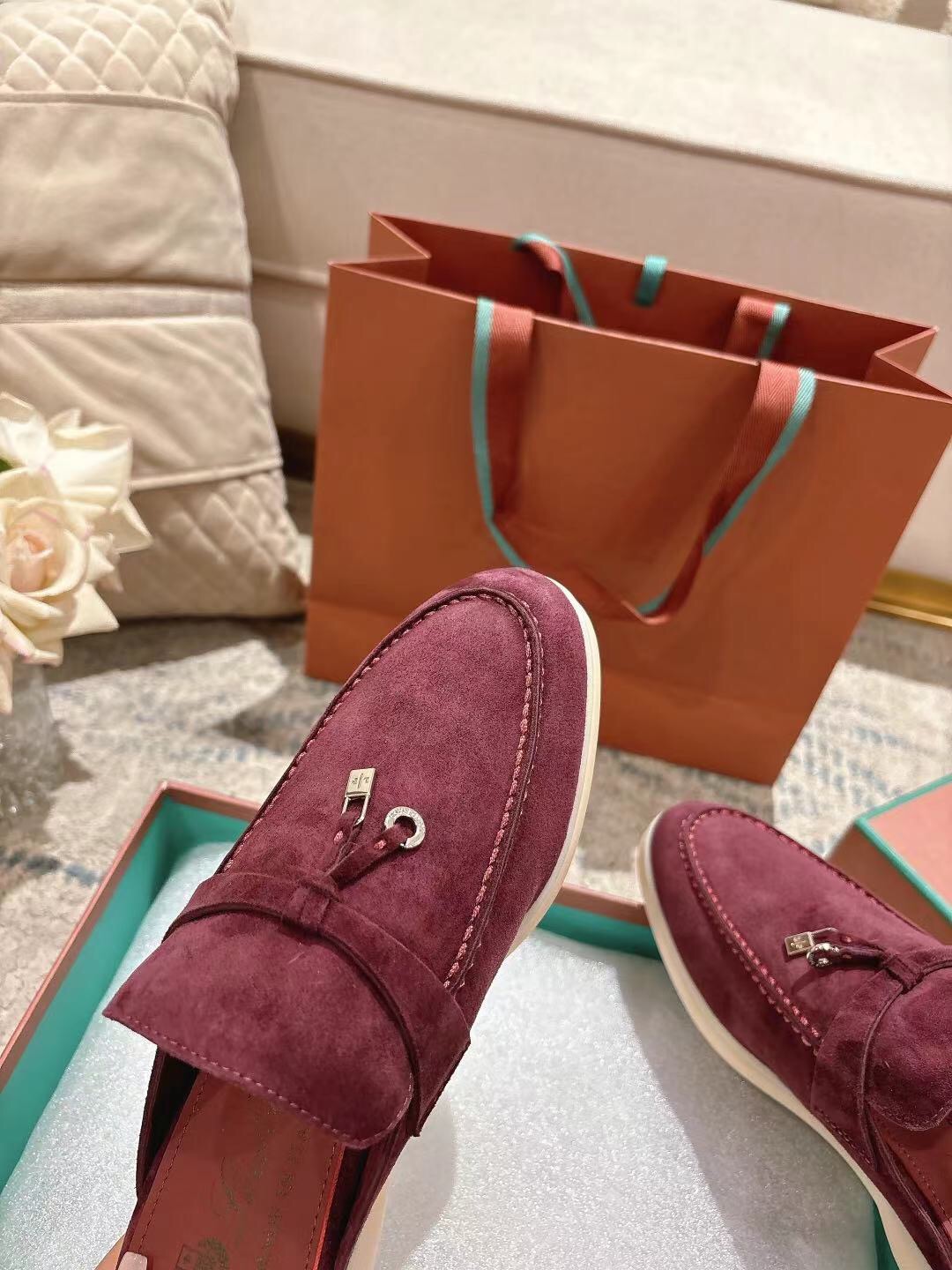 2025 Women LP Burgundy Suede Slippers
