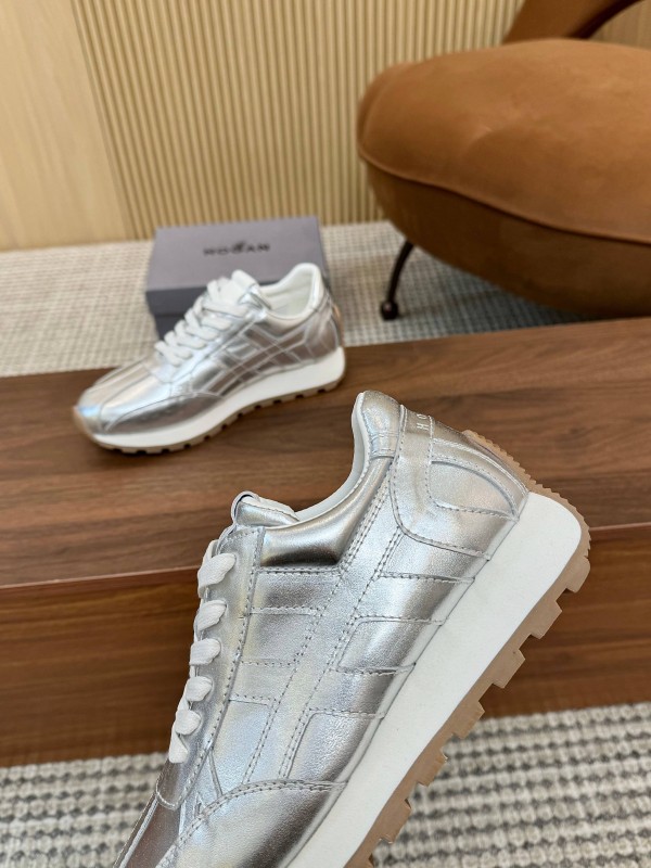 2025 Unisex HOGAN Silver Leather Sneakers