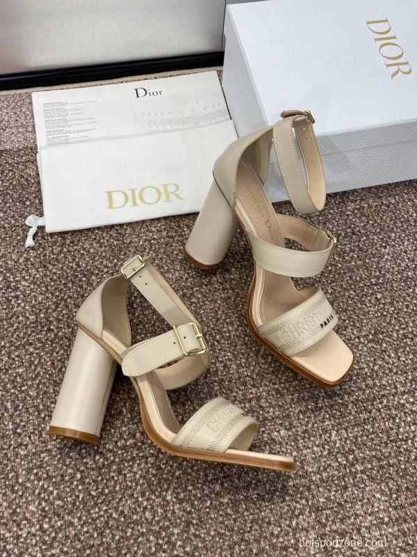 2025 Women Dior Beige Leather Sandals Buckle Strap High Heel