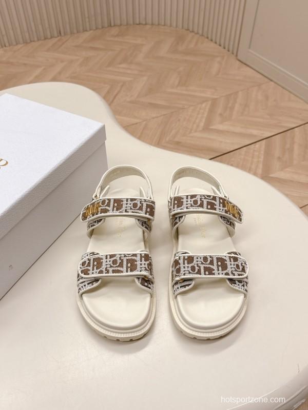 2025 Women Dior Brown Beige Canvas Sandals LY