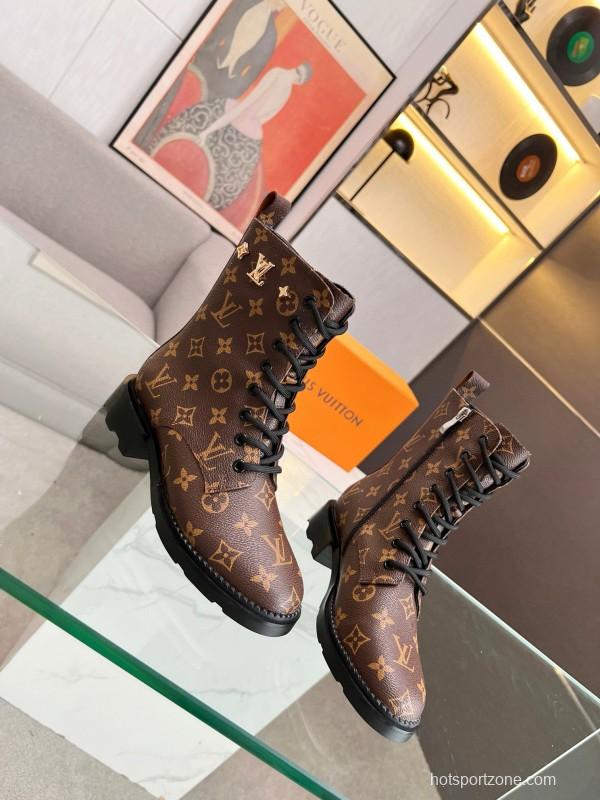 2024 Women Louis Vuitton Brown Leather Ankle Boots MJ00320