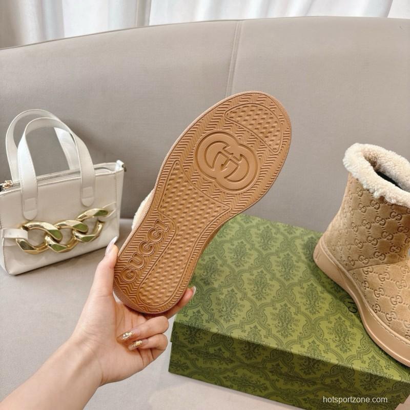 2024 Women Gucci beige suede snow boots with shearling lining MJ00350