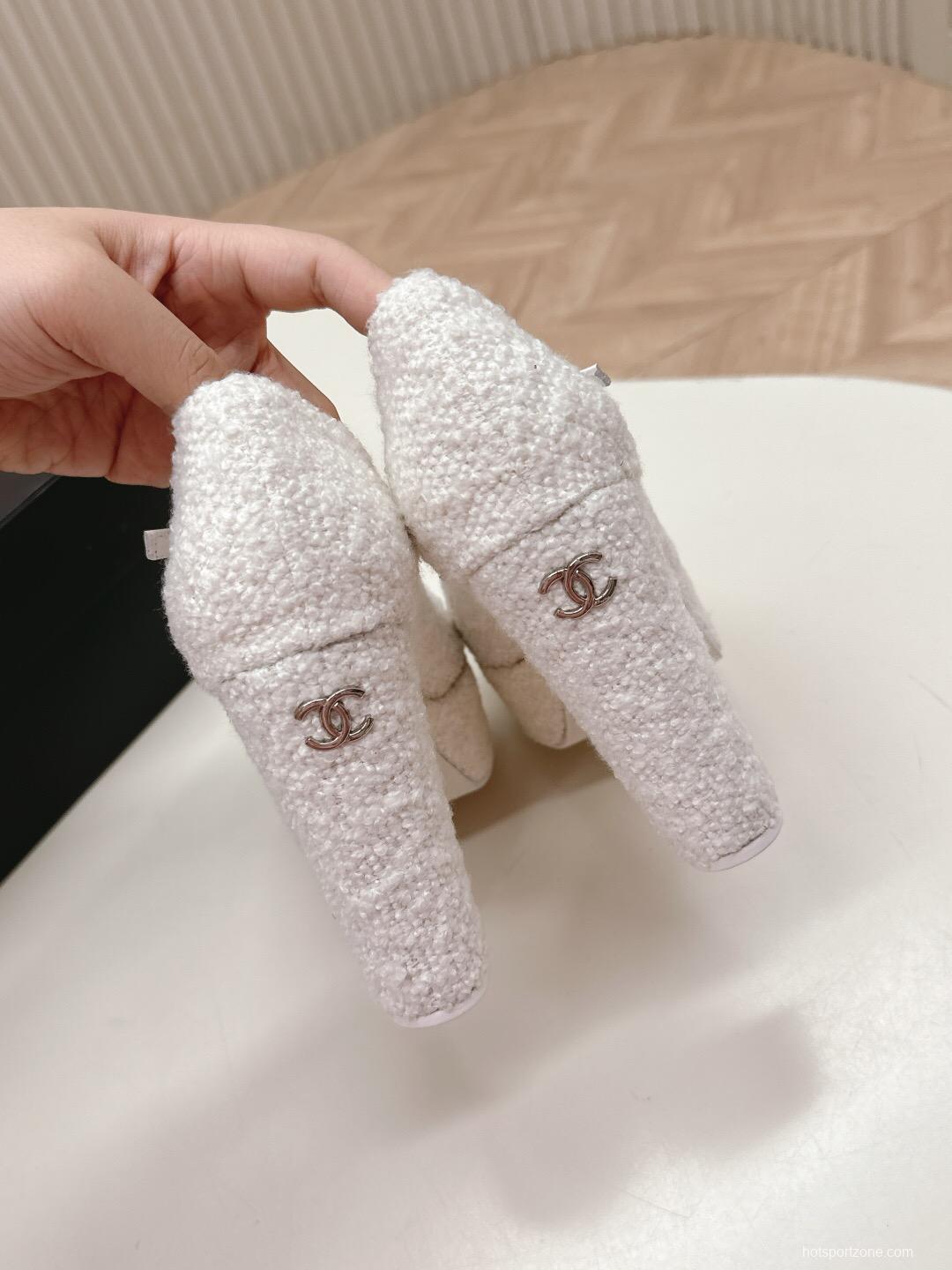 2025 Women Chanel White Black Tweed Platform High Heels