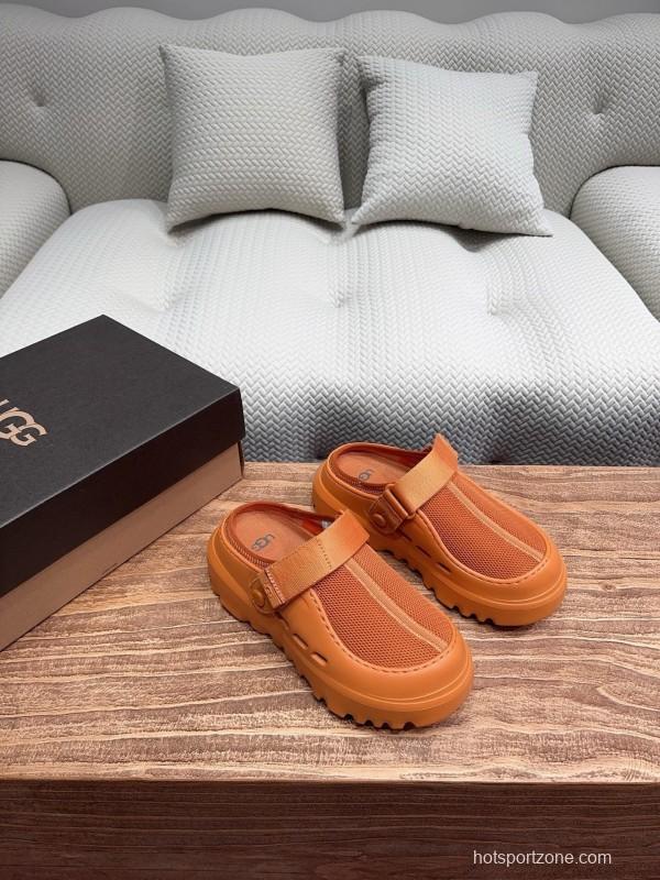 2025 UGG Brown Leather Mesh Slippers KFY00220