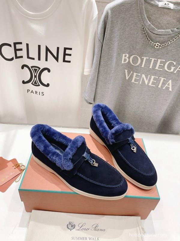 2024 Women LP Blue Suede Shearling Loafers MJ00300