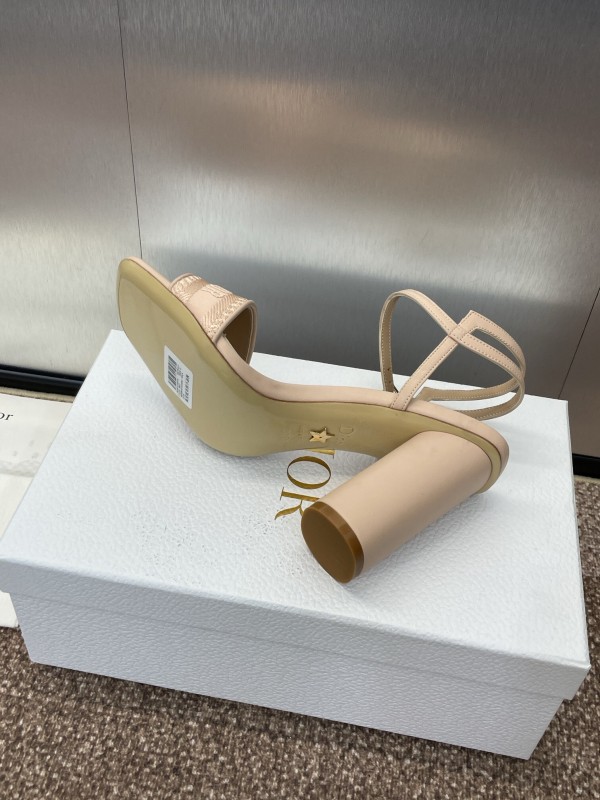 2025 Women Dior Beige Fabric Leather High Heel Sandals