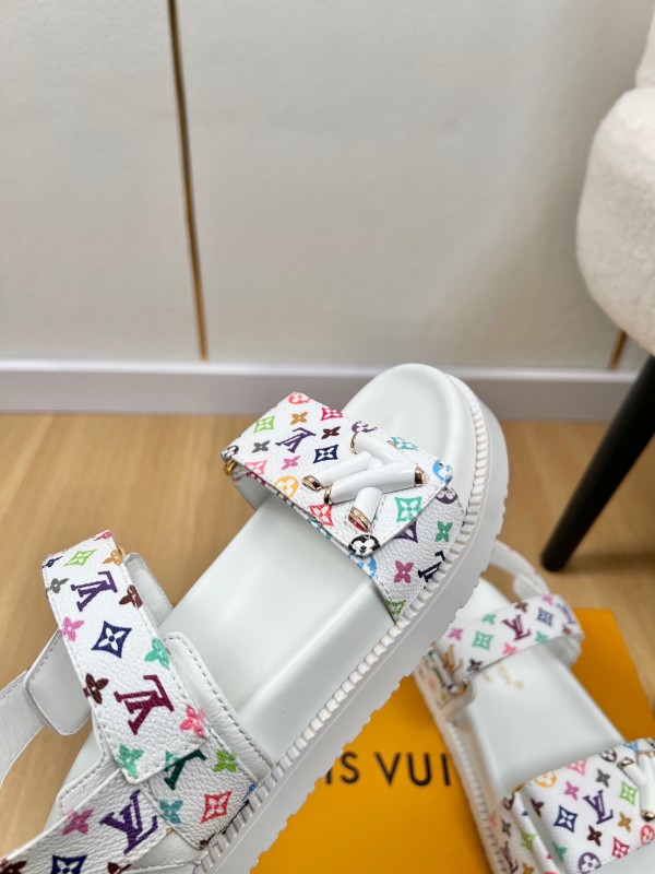 2025 Women Louis Vuitton White Multicolor Leather Sandals KFY00280