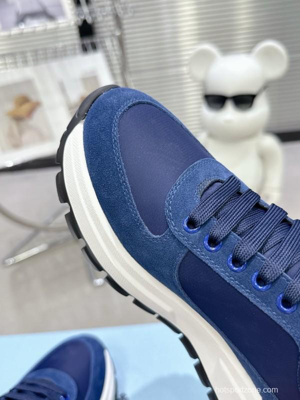 2025 Unisex Prada Blue Nylon Leather Sneakers KFY00310