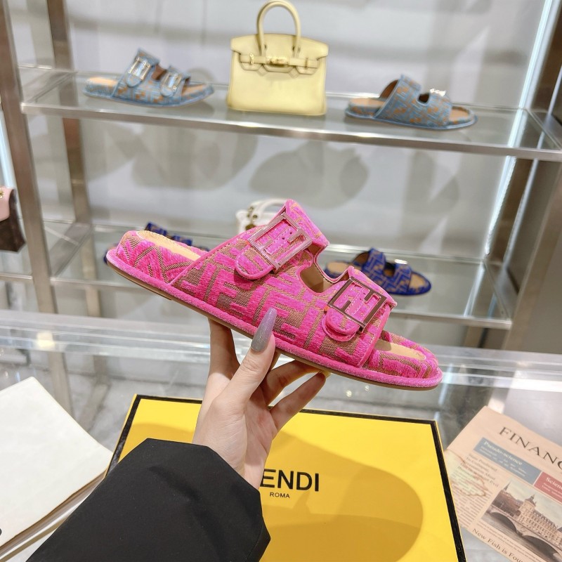 2025 Slippers Fendi Pink Jacquard Buckle KFY00250